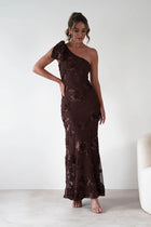 Thelma Floral Textured Maxi Dress Brown | Wedding Guest Dress | Maxi