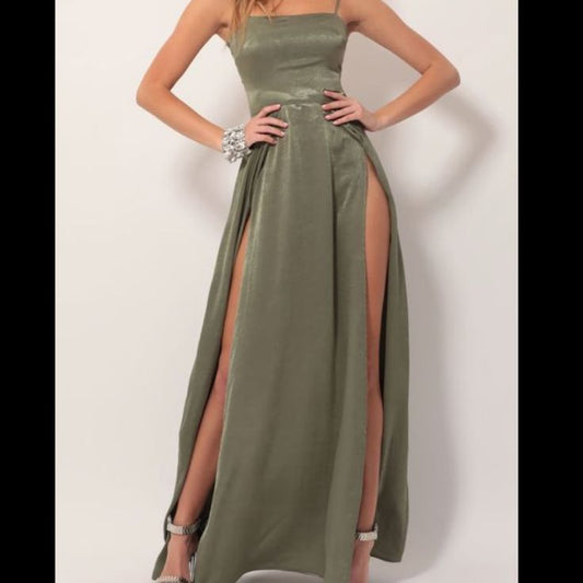 Lucy Silk Charmeuse Prom Dress in Olive