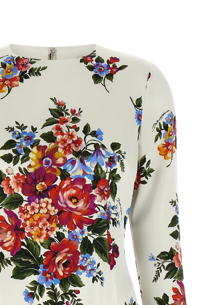 Luciana Floral Silk Dress in Cerulean