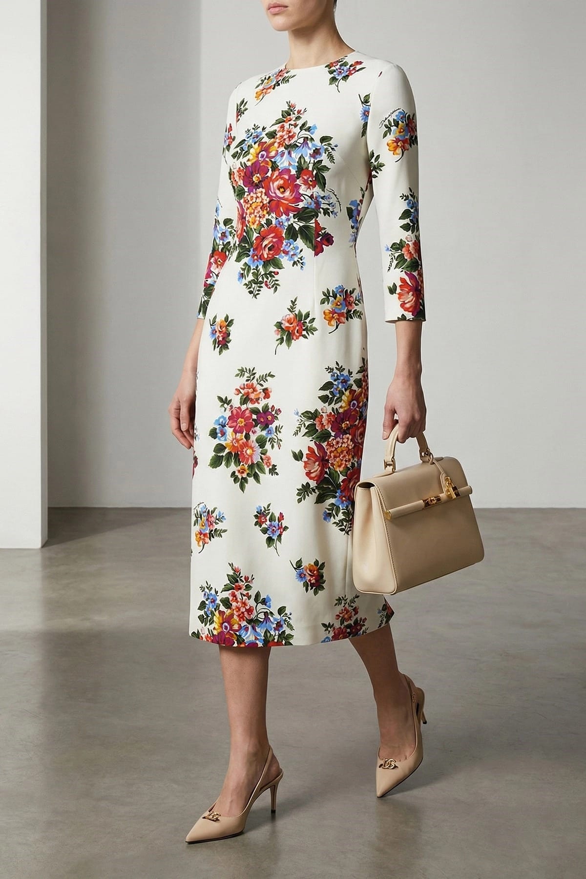 Luciana Floral Silk Dress in Cerulean