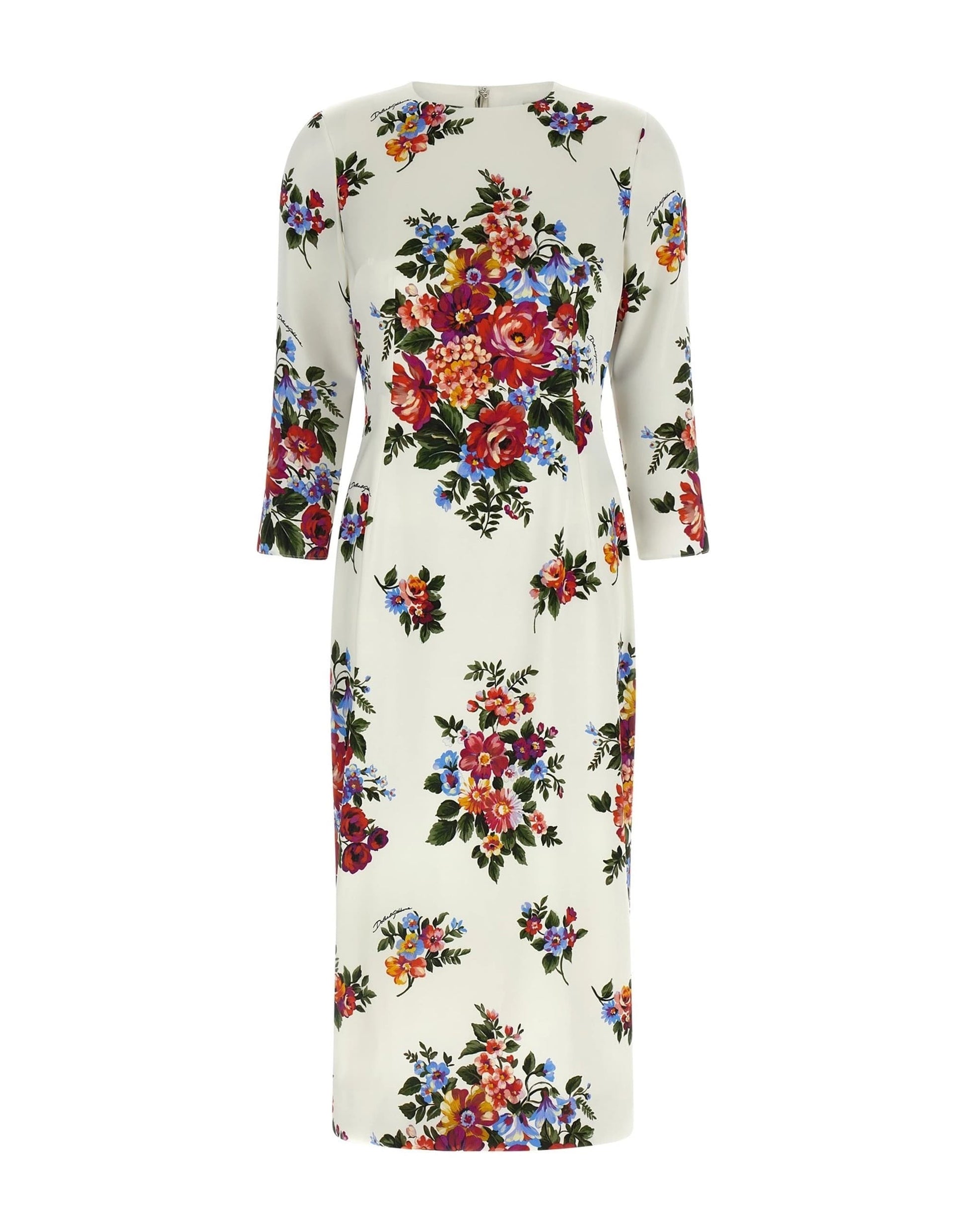 Luciana Floral Silk Dress in Cerulean