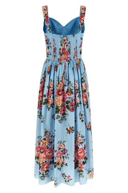 Luciana Floral Silk Dress in Cerulean