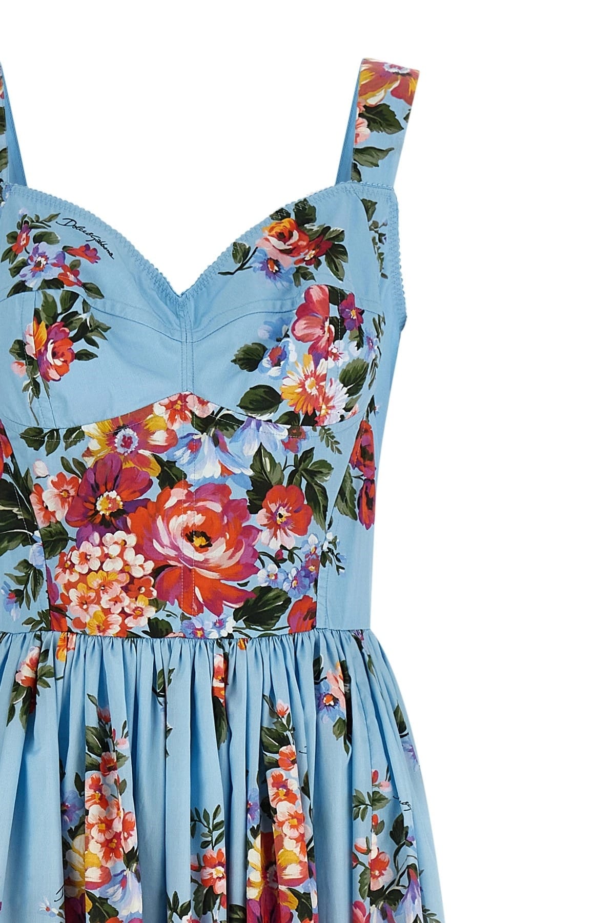 Luciana Floral Silk Dress in Cerulean