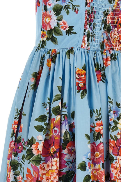 Luciana Floral Silk Dress in Cerulean