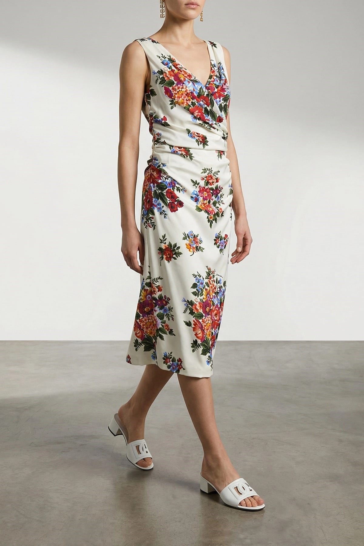 Luciana Floral Silk Dress in Cerulean