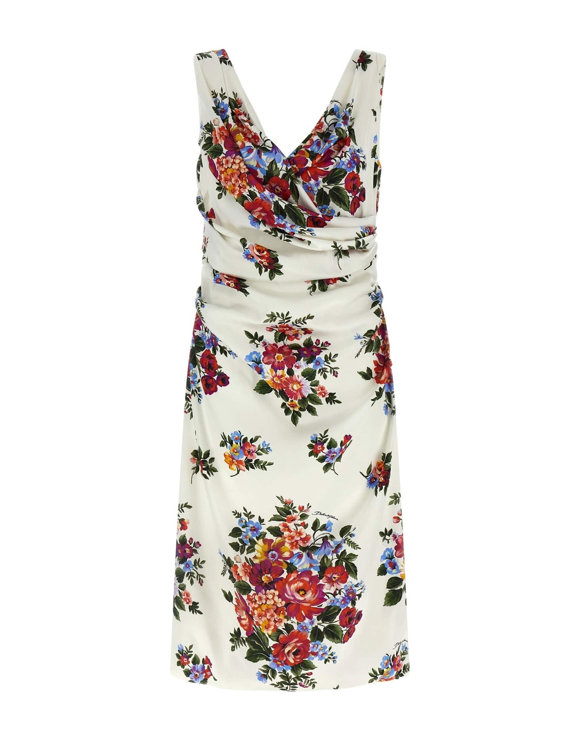 Luciana Floral Silk Dress in Cerulean
