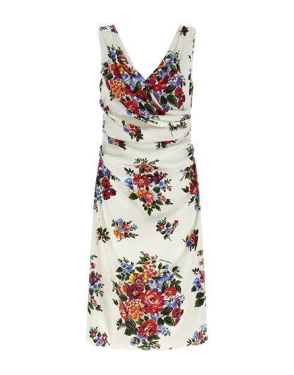 Luciana Floral Silk Dress in Cerulean