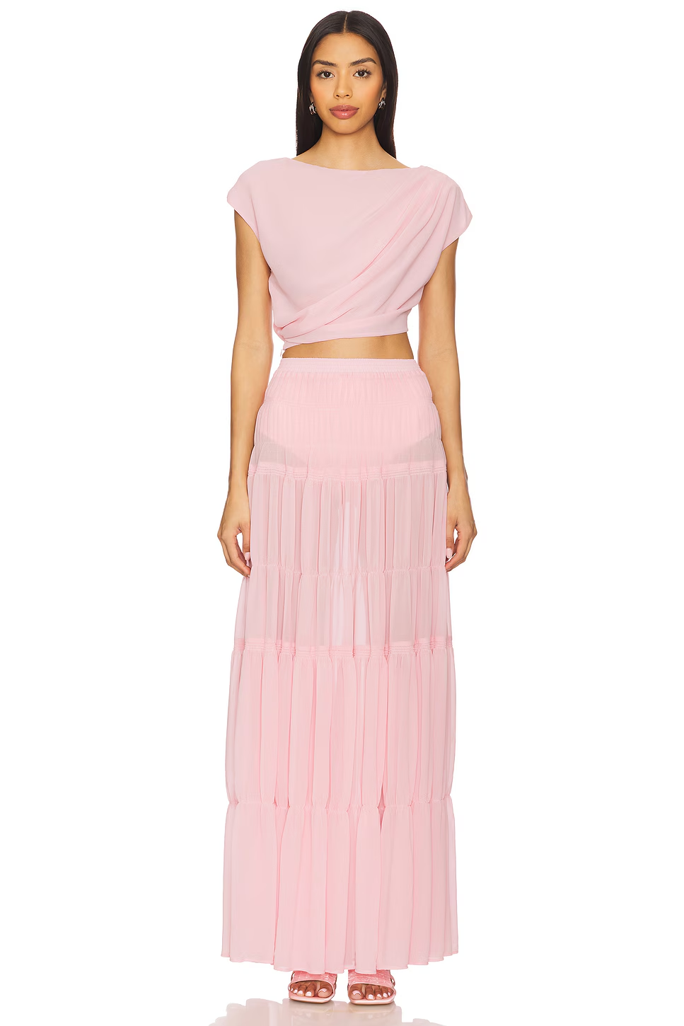 Blush Draped Chiffon Crop Top
