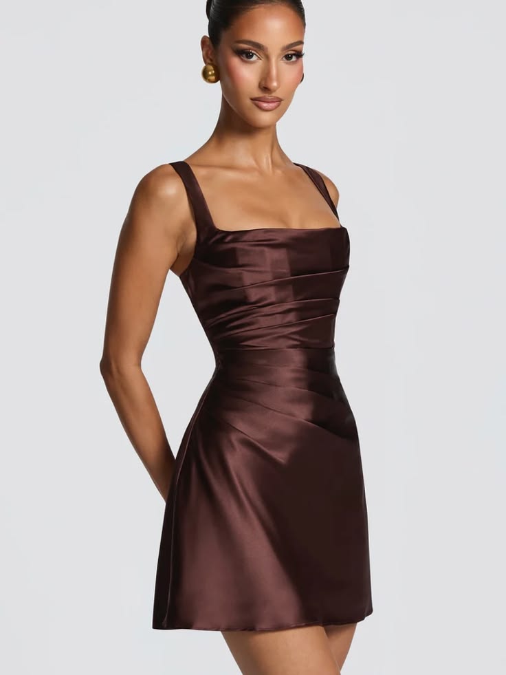 Babyboo Fashion Dresses | Calanthe Mini Dress - Plum Brown | Color: Brown | Size: L