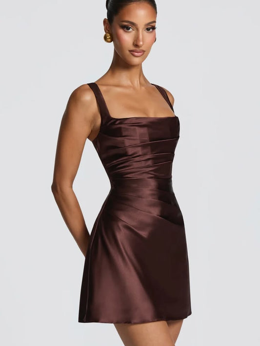 Babyboo Fashion Dresses | Calanthe Mini Dress - Plum Brown | Color: Brown | Size: L
