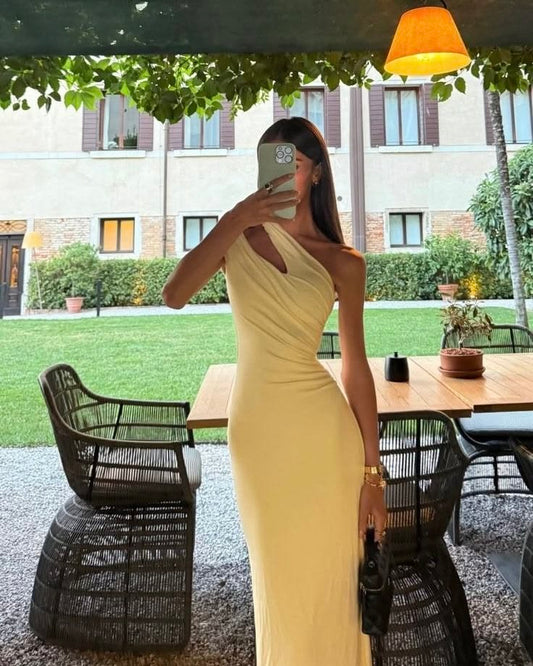 Modest Night Aesthetic Mermaid One Shoulder Yellow Long Prom Graduation Formal Dresses For Teens HZ0311 - As Photo / US 