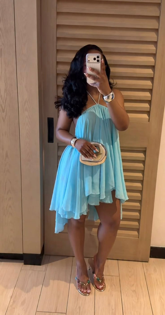 Blue A Line Halter Flowy Chiffon Short Homecoming Dress Outfits SH5742 - US 0 / Custom Color(Leave color in the seller b