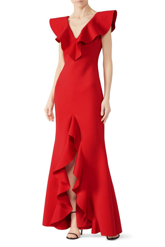 Margot Ruffle V-Neck Gown
