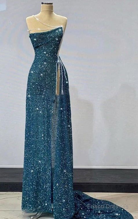 Gorgeous Teal Sheath High Slit Maxi Long Formal Prom Dress,Evening Dre