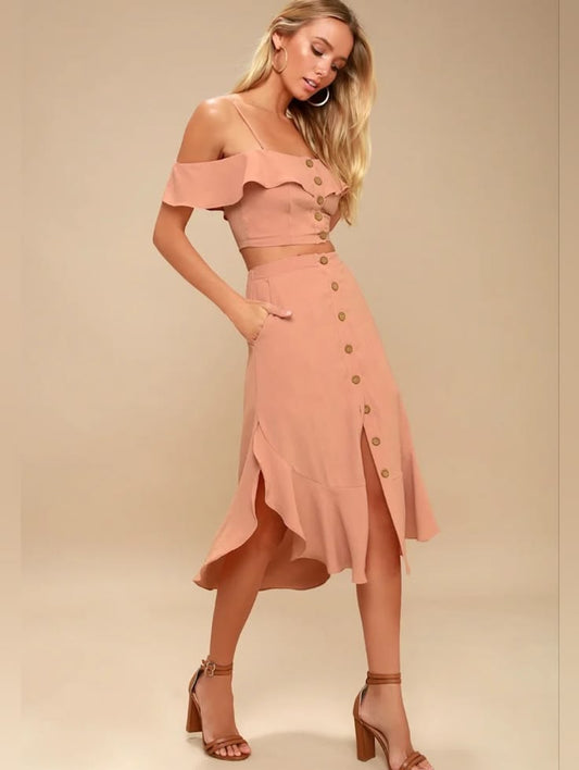 Malta Mauve Off-Shoulder Two-Piece Dress