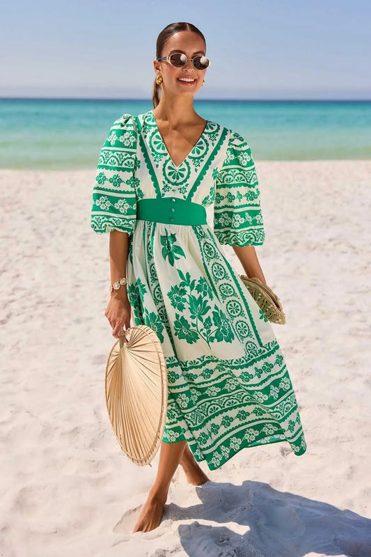 Hadley Green Printed Midi Dress