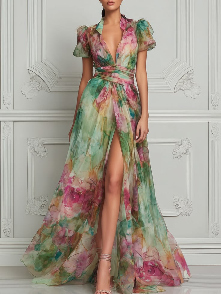Isabelle Watercolor Floral Chiffon Maxi Dress