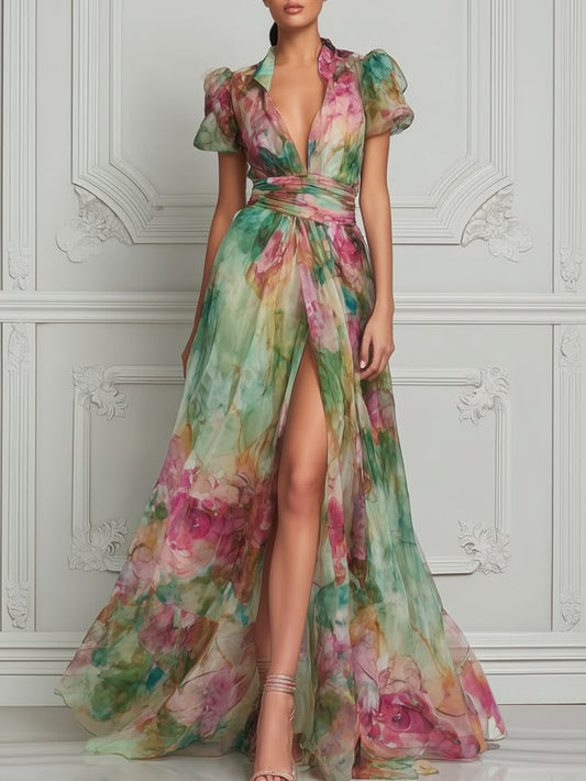Isabelle Watercolor Floral Chiffon Maxi Dress