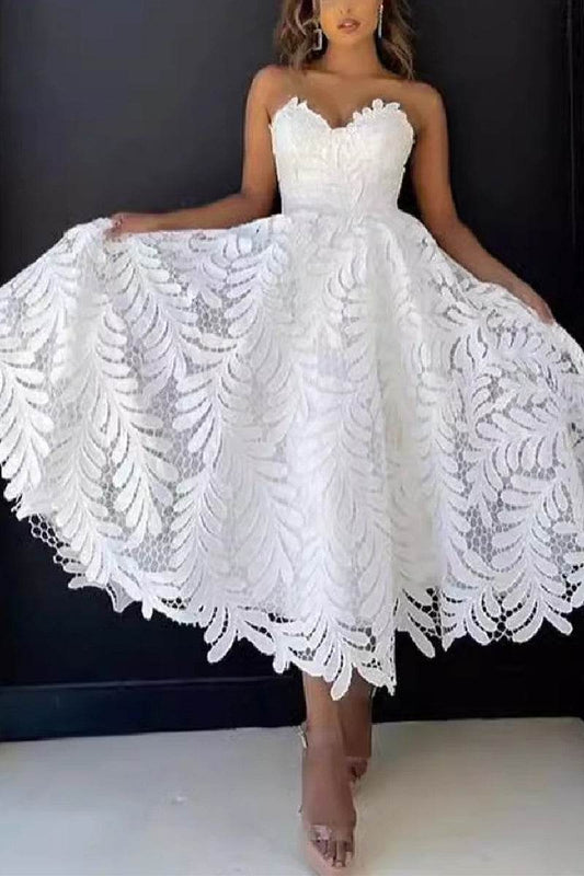 Line Tea Length Lace Little White Dress 100060 Arabella Lace Tea Length Dress