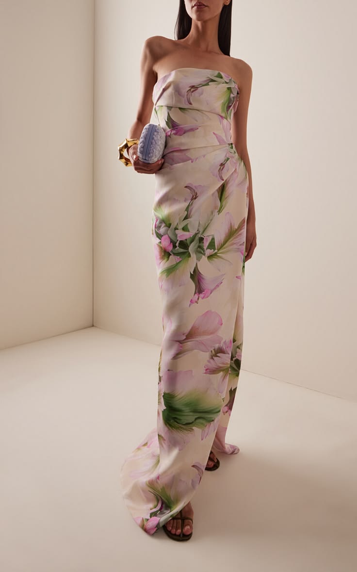 Margot Floral Silk Ruched Gown