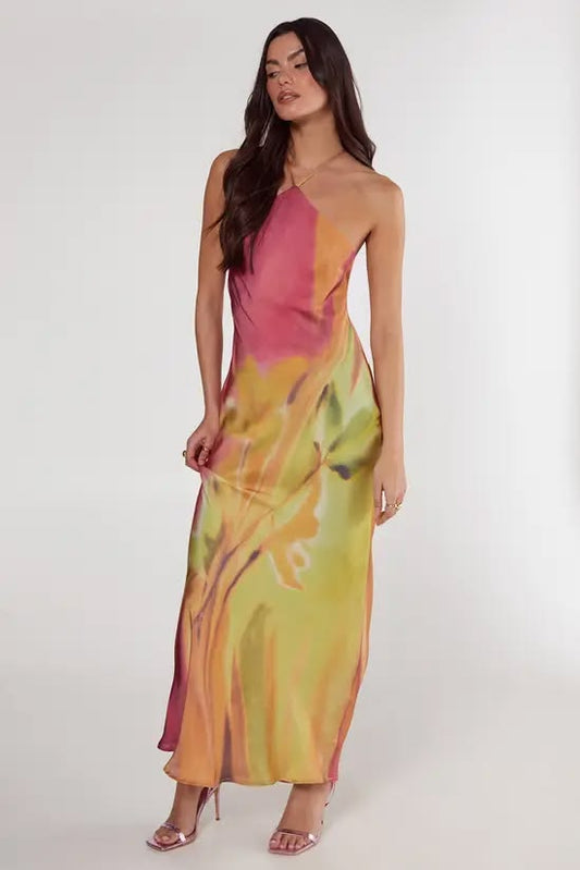 Isadora Satin Halter Maxi Dress