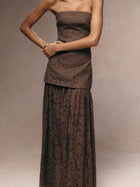 Brown Lace Sheer Skirt Panel Bandeau Maxi Dress | Color: Brown | Size: 4
