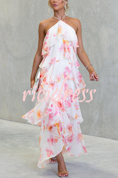 Blue Eden Chiffon Floral Maxi Dress