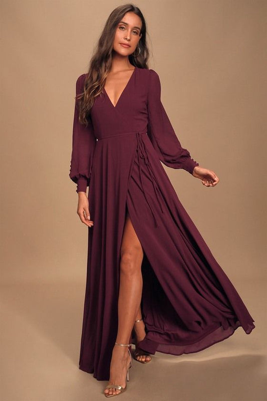 Margot Plum Long Sleeve Wrap Dress