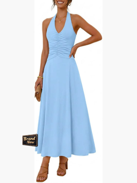 Vivienne Ruched Halter Maxi Dress