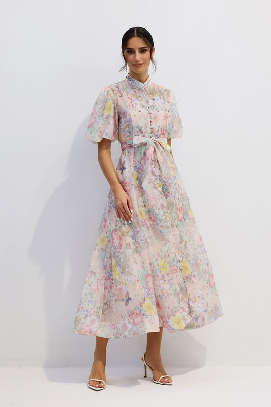 FOIOR Anne Floral Print Puff Sleeve Maxi Dress, Multi / M