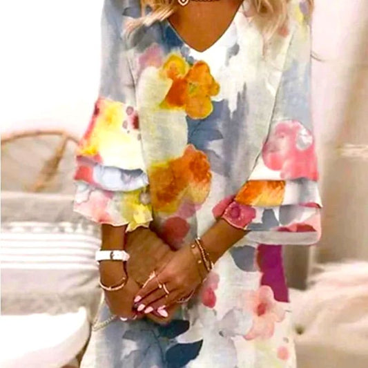 Noracora Dresses | Nwt Noracora Boho Dress Blue Yellow Dusty Rose | Color: Blue/Pink | Size: M