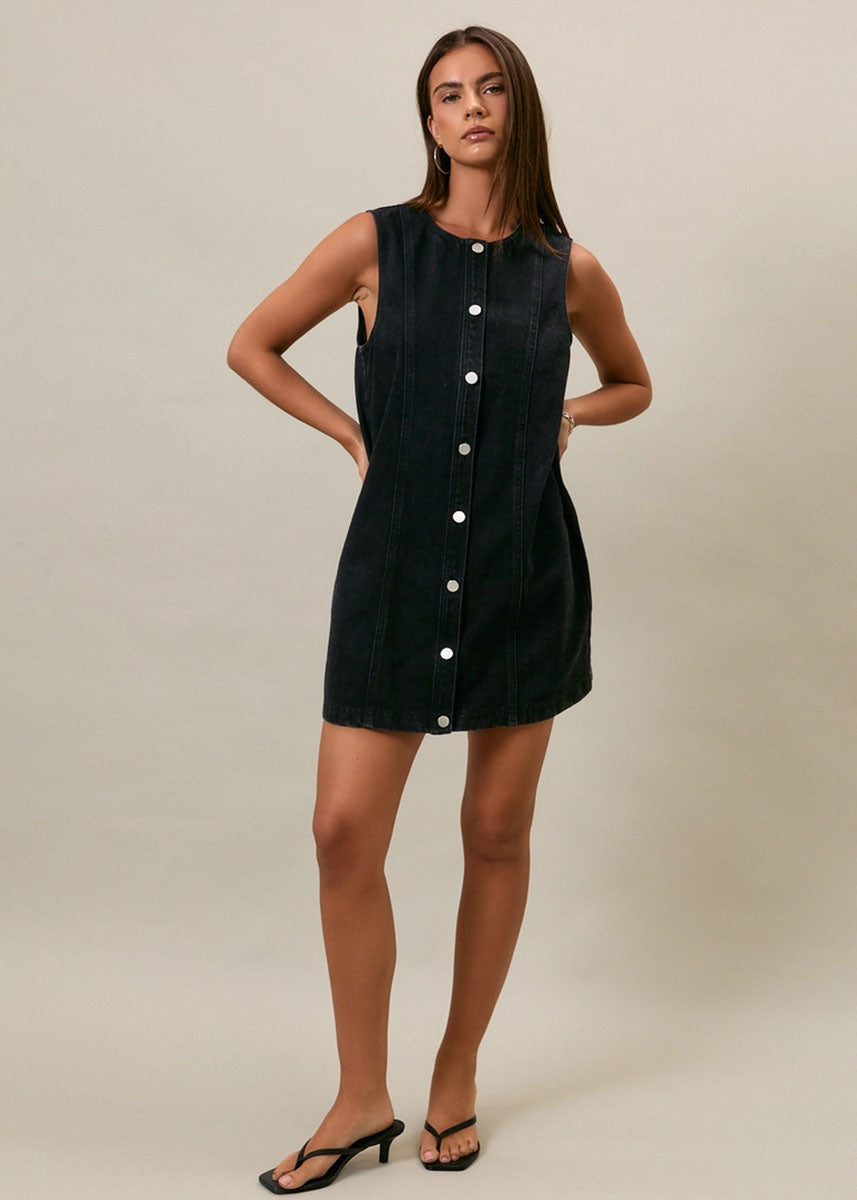 Washed Black Remi Denim Mini Dress