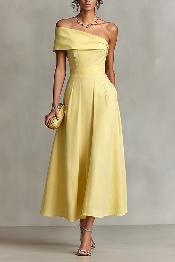 Blue Margot One-Shoulder A-Line Midi Dress