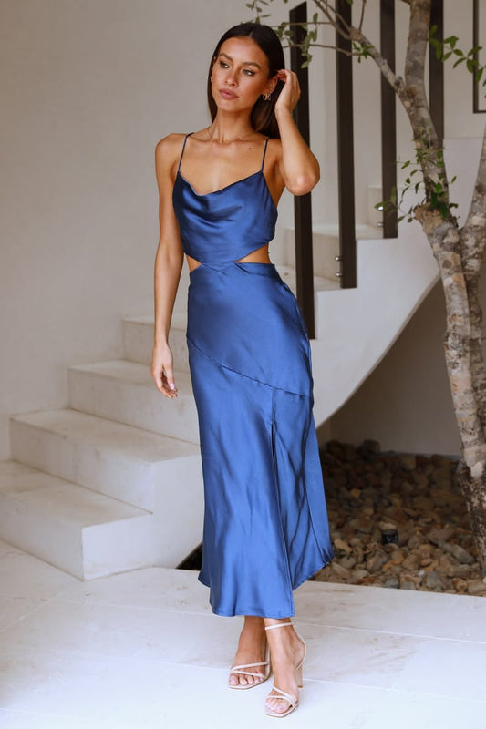 Arabella Charmed Midi Dress in Blue