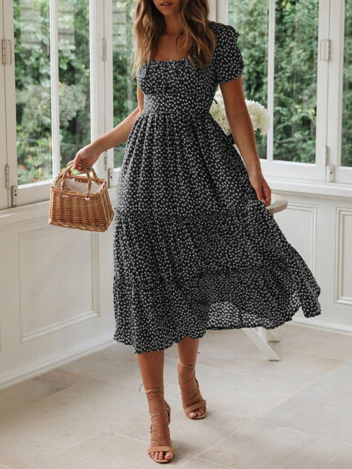 Deep Red Hazel Printed Midi Dress