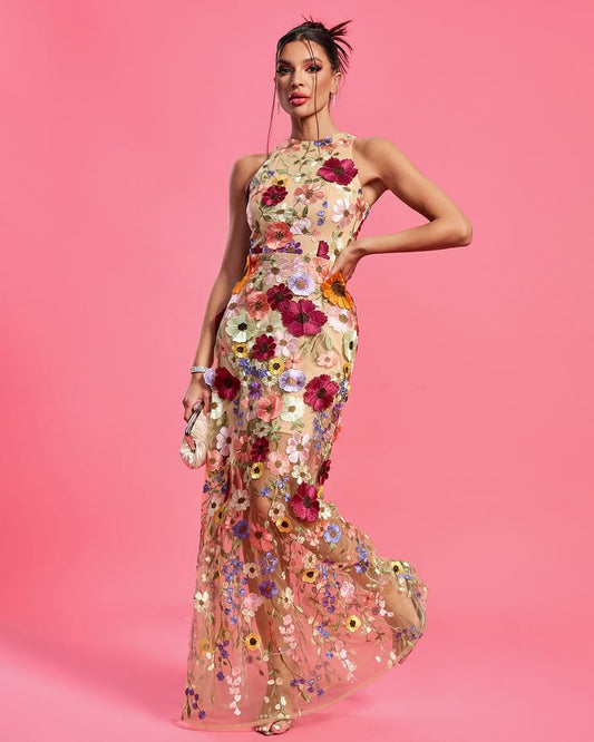 Maraya Floral Appliqué Maxi Dress