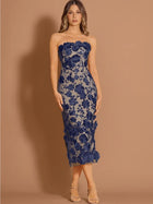 Azazie Dresses | Strapless Della Navy Floral Lace Midi Dress Nwt | Color: Blue/Cream | Size: 20