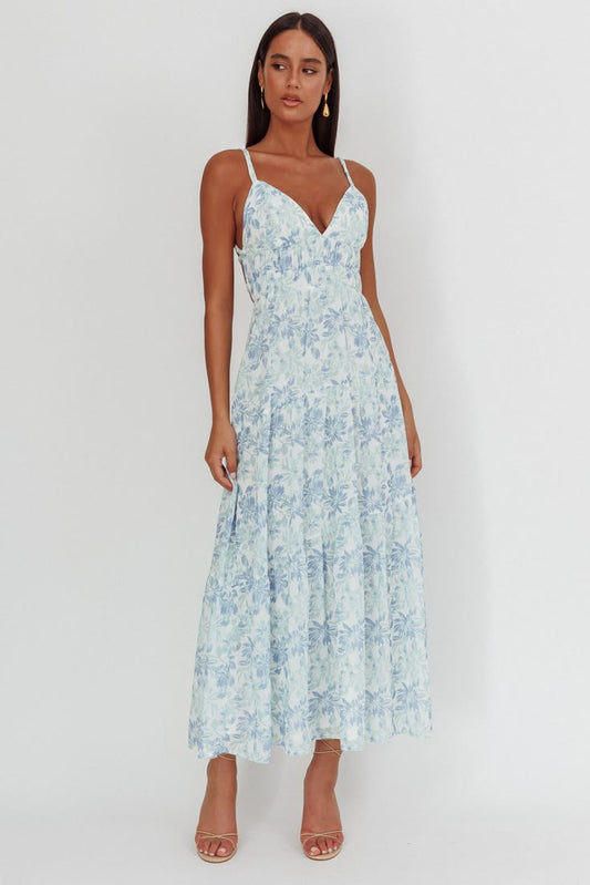 South Pacific Strappy Back Maxi Dress Floral Blue - XL