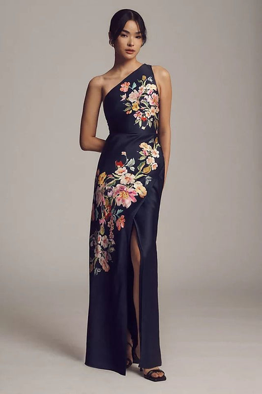 Dylan Stretch Satin One-Shoulder Maxi Dress