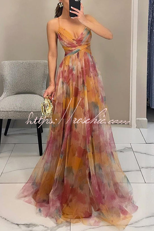 Red Giselle Tulle Floral Maxi Dress