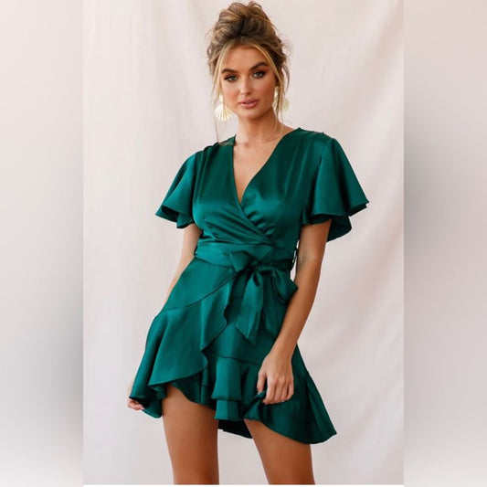 Selfie Leslie Dresses | Cami Angel Sleeve Faux Wrap Dress Jade | Color: Green | Size: S