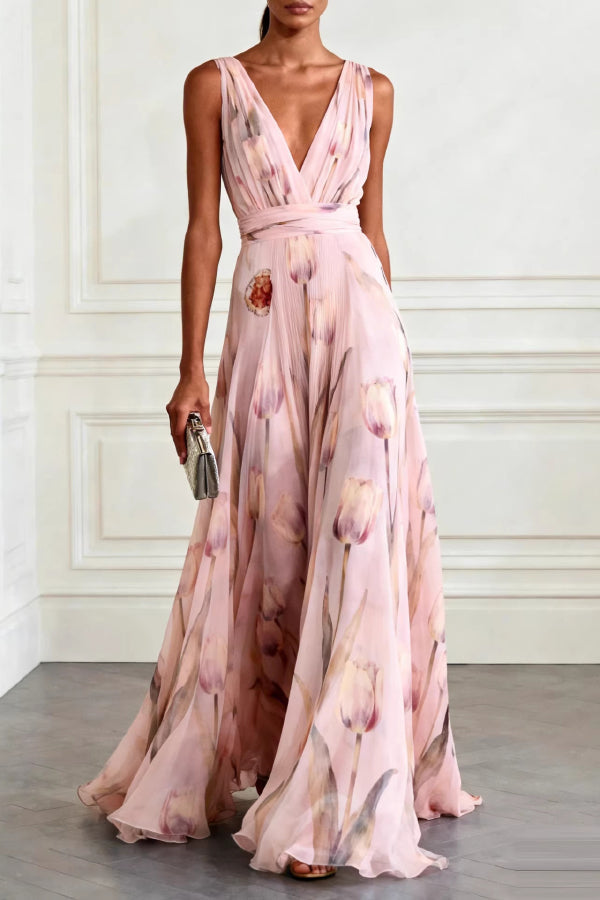 Blue Margot Tulip Print Maxi Dress