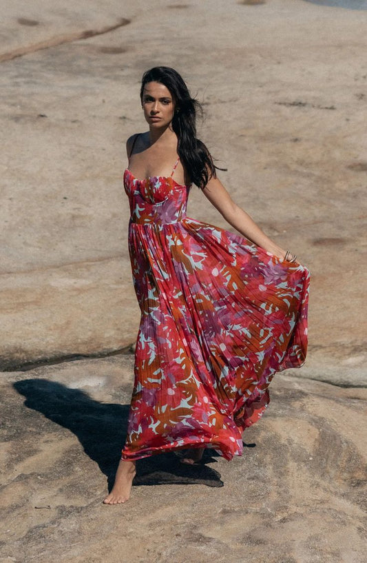 Amara Pleated Maxi Dress in Achanti Print