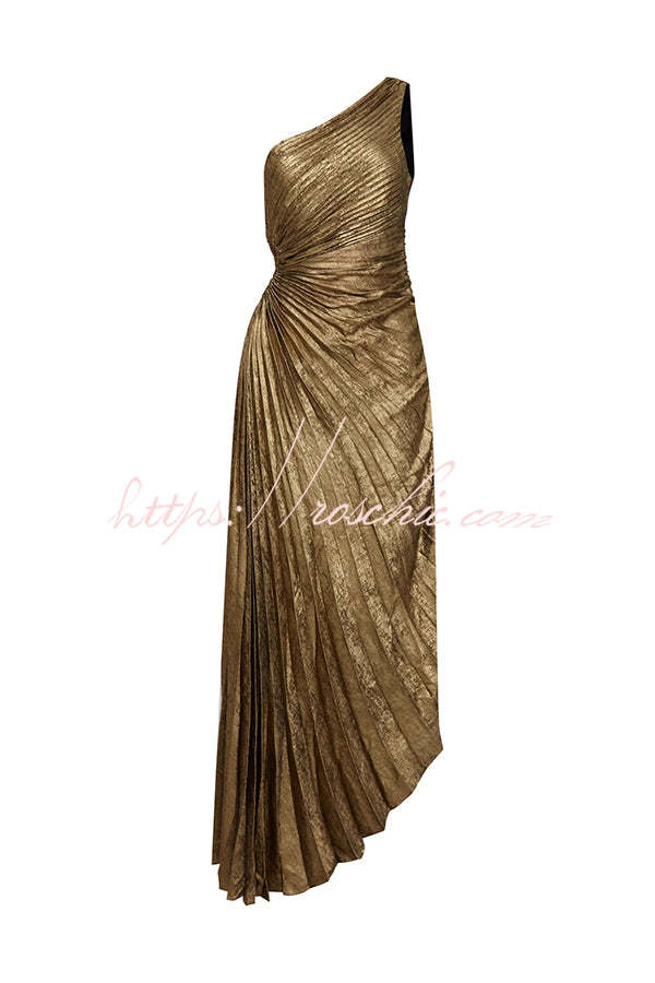 Gold Valentina Metallic One-Shoulder Maxi Dress