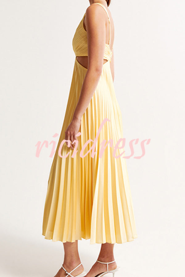 Black Margot Linen Pleated Midi Dress