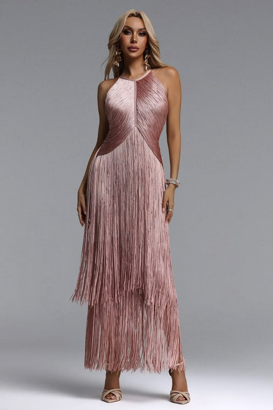 Taye Halter Bandage Maxi Dress in Blush