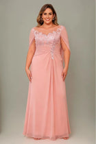 Curveins Elegant Plus Size Sheer Neck Floral Appliqué Cape Maxi Dress