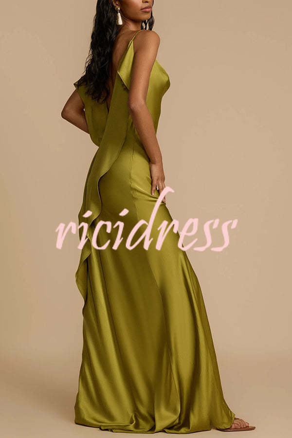Green Vivienne Satin Cowl Neck Maxi Dress