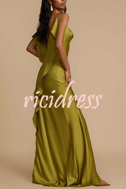 Green Vivienne Satin Cowl Neck Maxi Dress