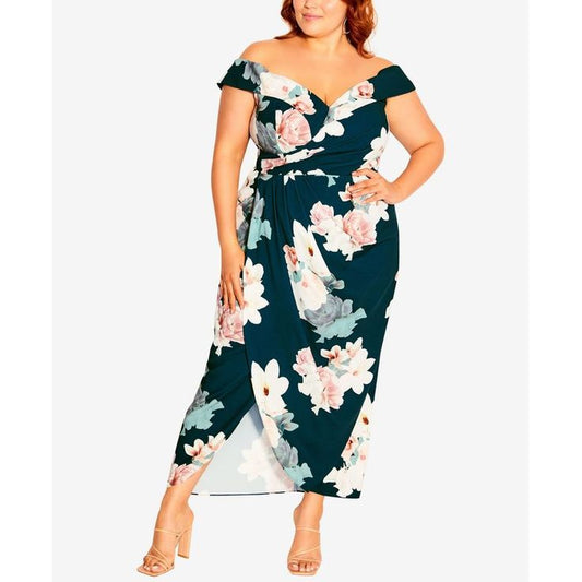 Adelaide Emerald Floral Off-Shoulder Maxi Dress